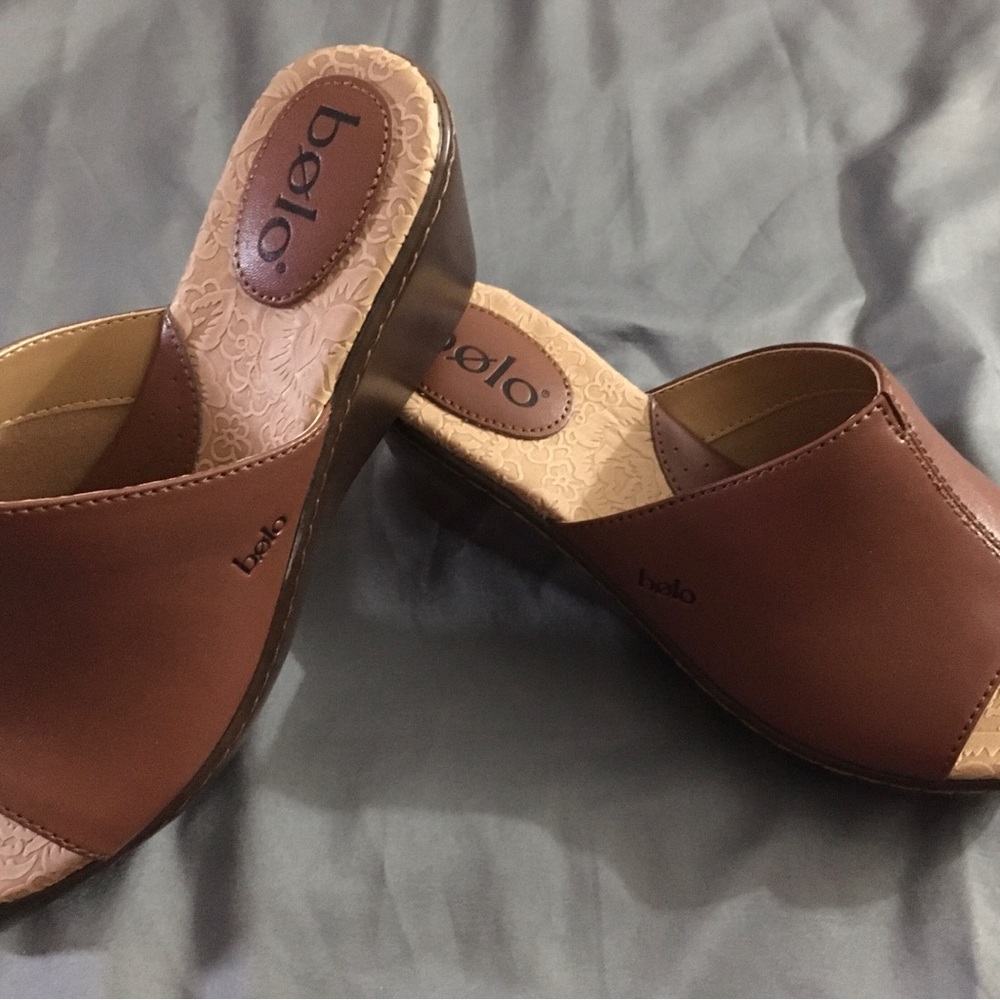 BOLO Brown Leather Mules with Contoured Footbed